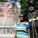 Sarah Collins Rudolph, who survived a racist church bombing that killed sister Addie Mae Collins and three other girls in 1963, stands with husband George Rudolph at the remains of a Confederate memorial that was removed in Birmingham, Ala., on Tuesday, June 2, 2020. The city took down the more than 50-foot-tall obelisk following protests over the police death of George Floyd and a night of vandalism in the city.